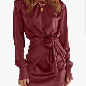 Red satin tie dress